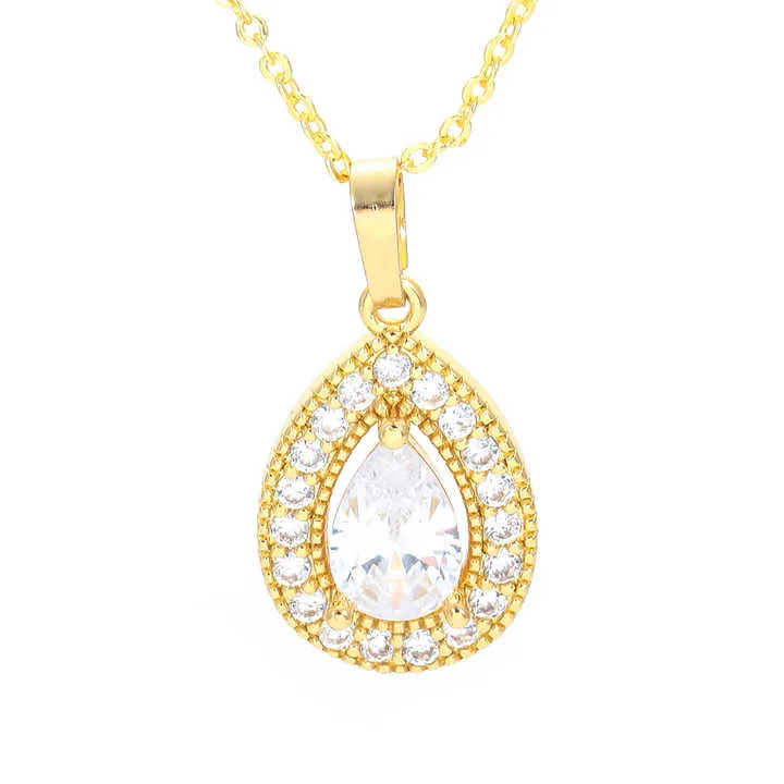 طقم مجوهرات من الزركون للنساء والفتيات - Luxurious Shiny Geometry Water Drop Pendant