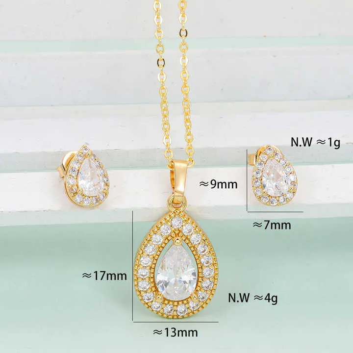 طقم مجوهرات من الزركون للنساء والفتيات - Luxurious Shiny Geometry Water Drop Pendant