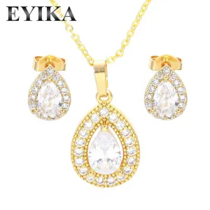 طقم مجوهرات من الزركون للنساء والفتيات - Luxurious Shiny Geometry Water Drop Pendant