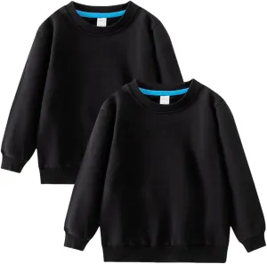 2-Pack Unisex Kids Crewneck Sweatshirt Long Sleeve Cotton Pullover Tops For Boys and Girls(Thin)