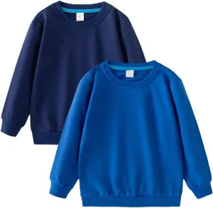 2-Pack Unisex Kids Crewneck Sweatshirt Long Sleeve Cotton Pullover Tops For Boys and Girls(Thin)