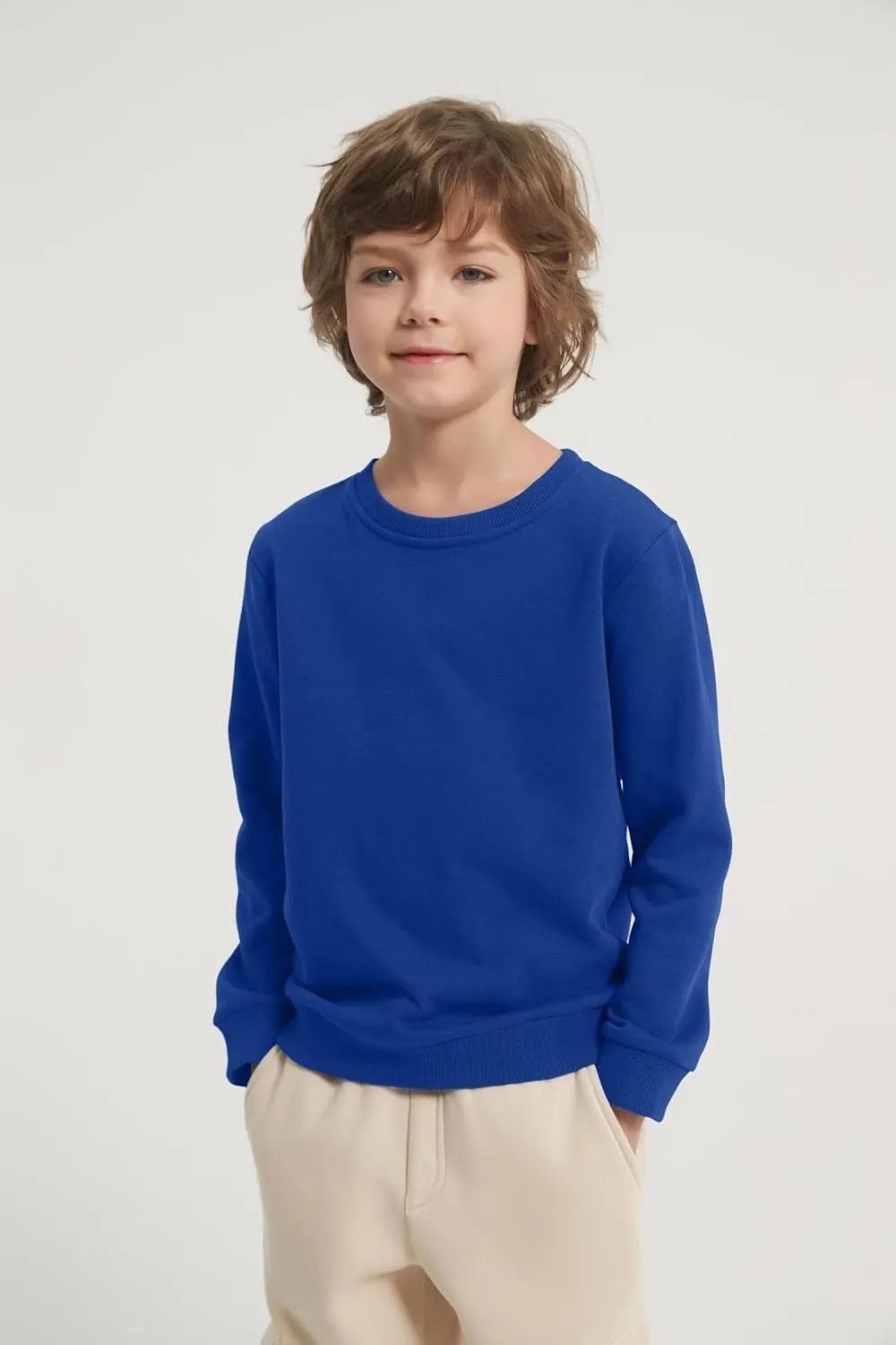 2-Pack Unisex Kids Crewneck Sweatshirt Long Sleeve Cotton Pullover Tops For Boys and Girls(Thin)