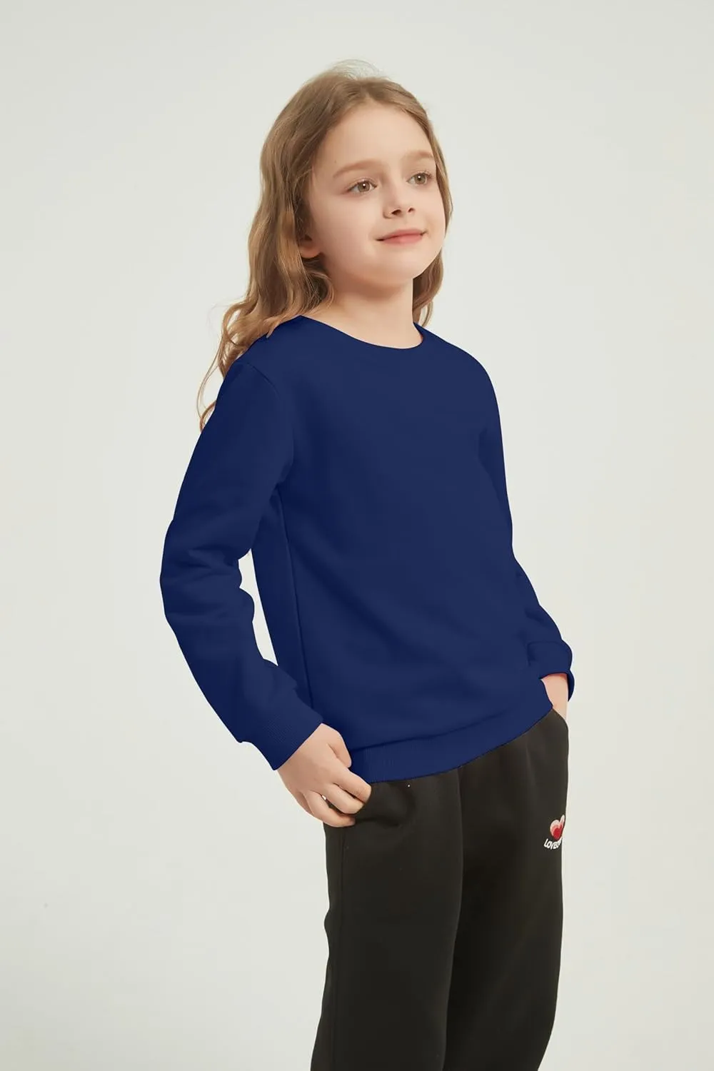 2-Pack Unisex Kids Crewneck Sweatshirt Long Sleeve Cotton Pullover Tops For Boys and Girls(Thin)