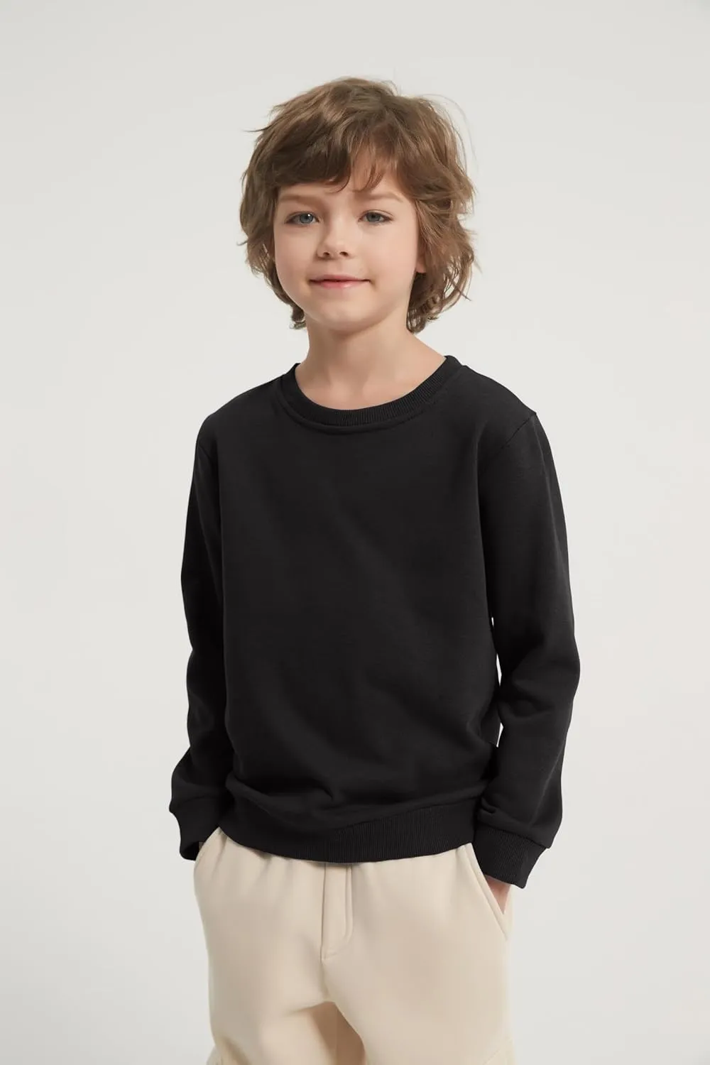 2-Pack Unisex Kids Crewneck Sweatshirt Long Sleeve Cotton Pullover Tops For Boys and Girls(Thin)