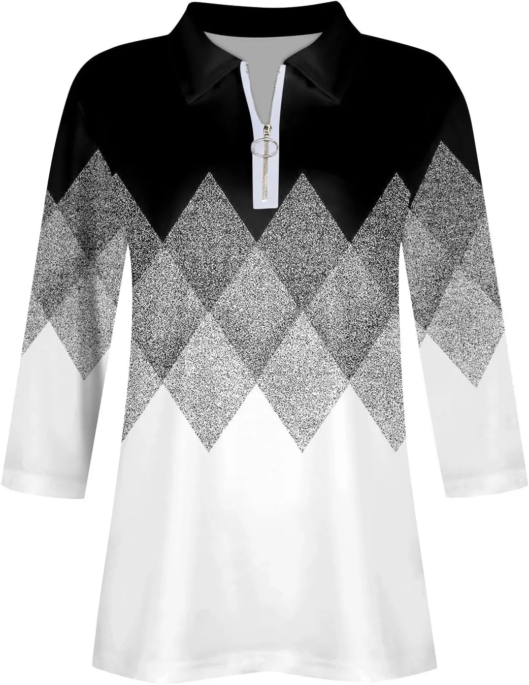 3/4 Length Sleeve Shirts for Women 2024 Trendy 1/2 Zipper Collar Lapel Tops Plain Color Tees Tunic Blouses Clothing