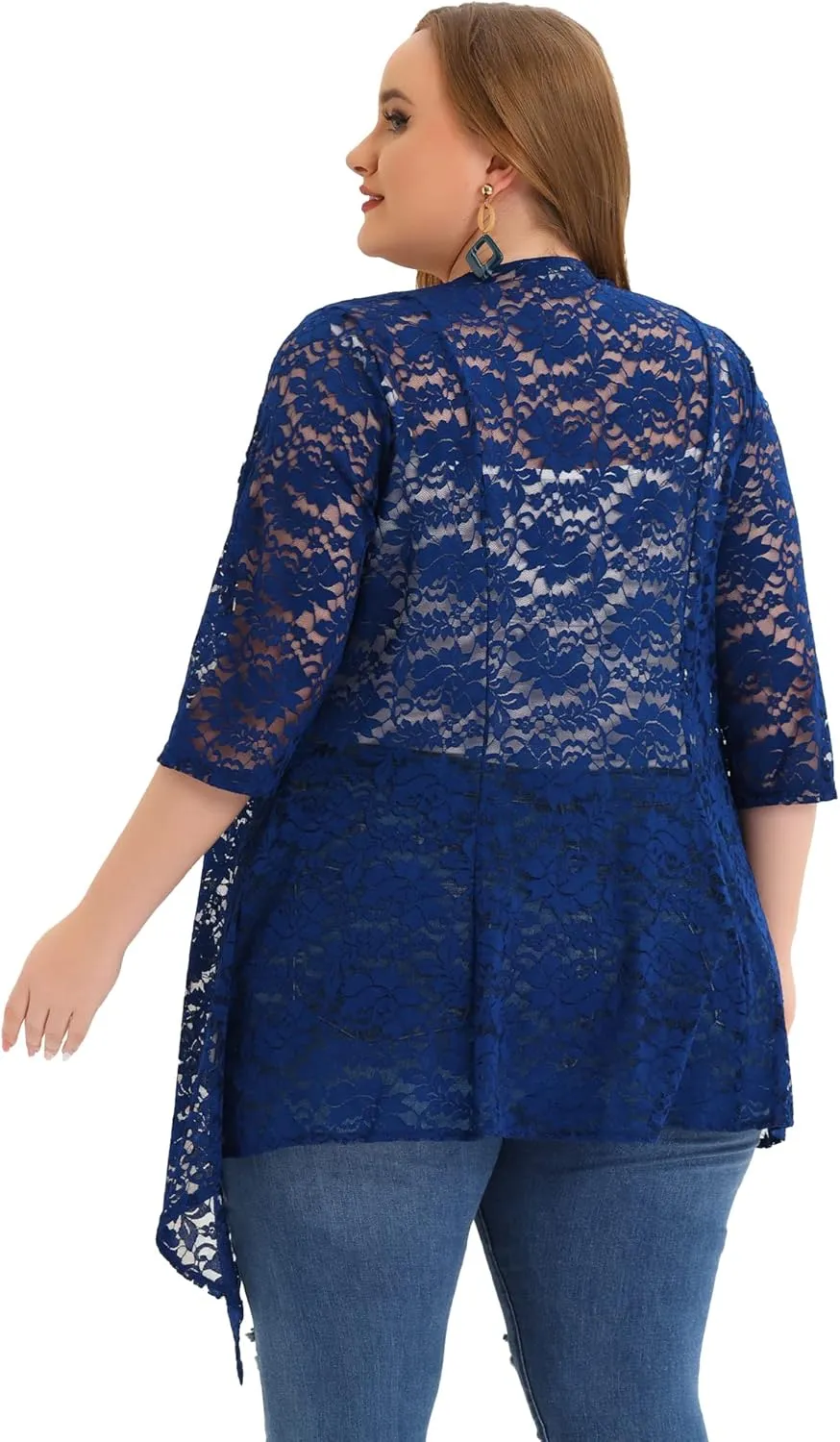 Agnes Orinda Plus Size Cardigans for Women Open Front 3/4 Sleeves Crochet Cover Ups Jackets 2024