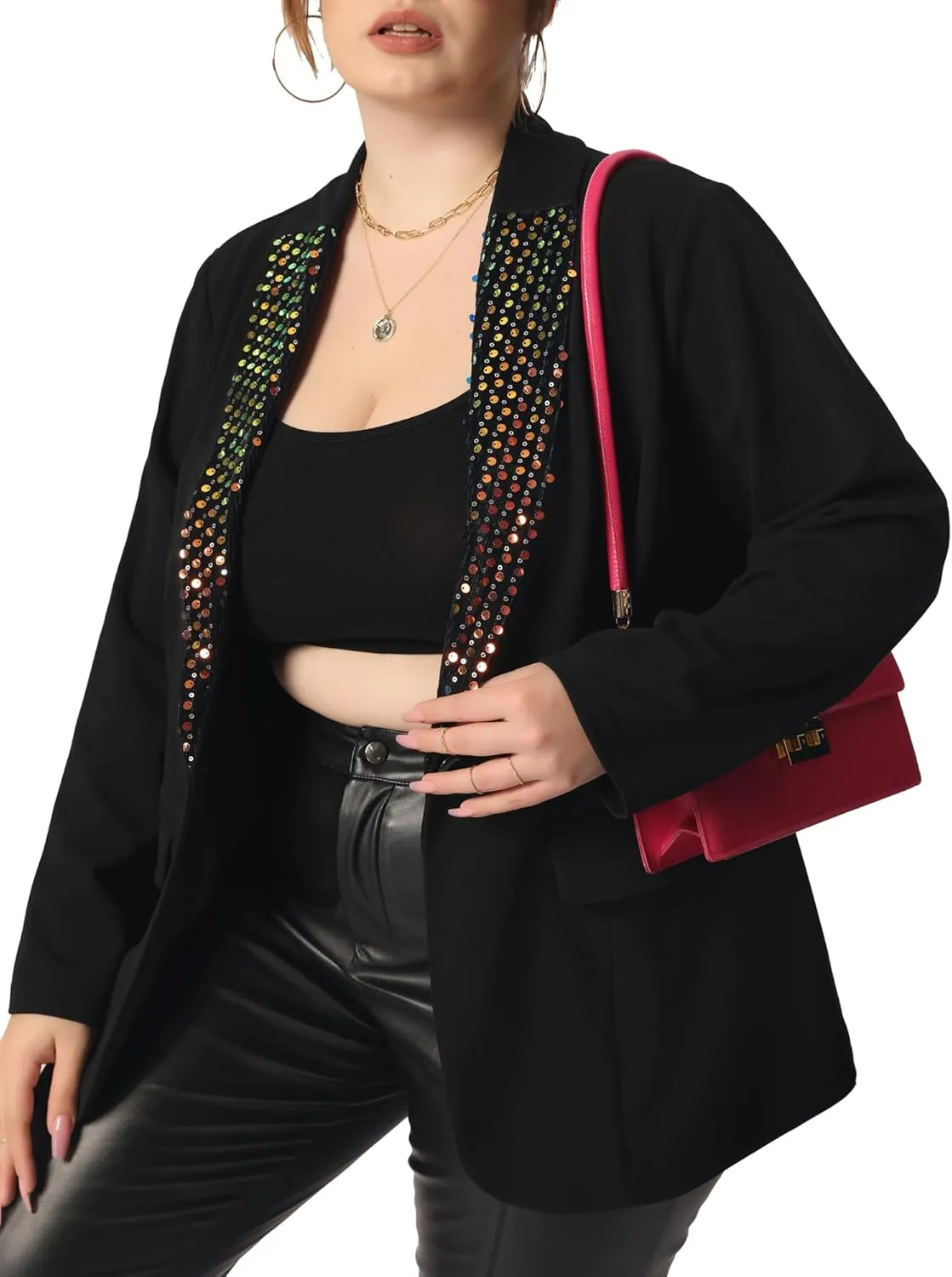 Agnes Orinda Plus Size Shiny Sequin Blazer for Women Button Jacket Lapel Casual Sparkle Party Blazers