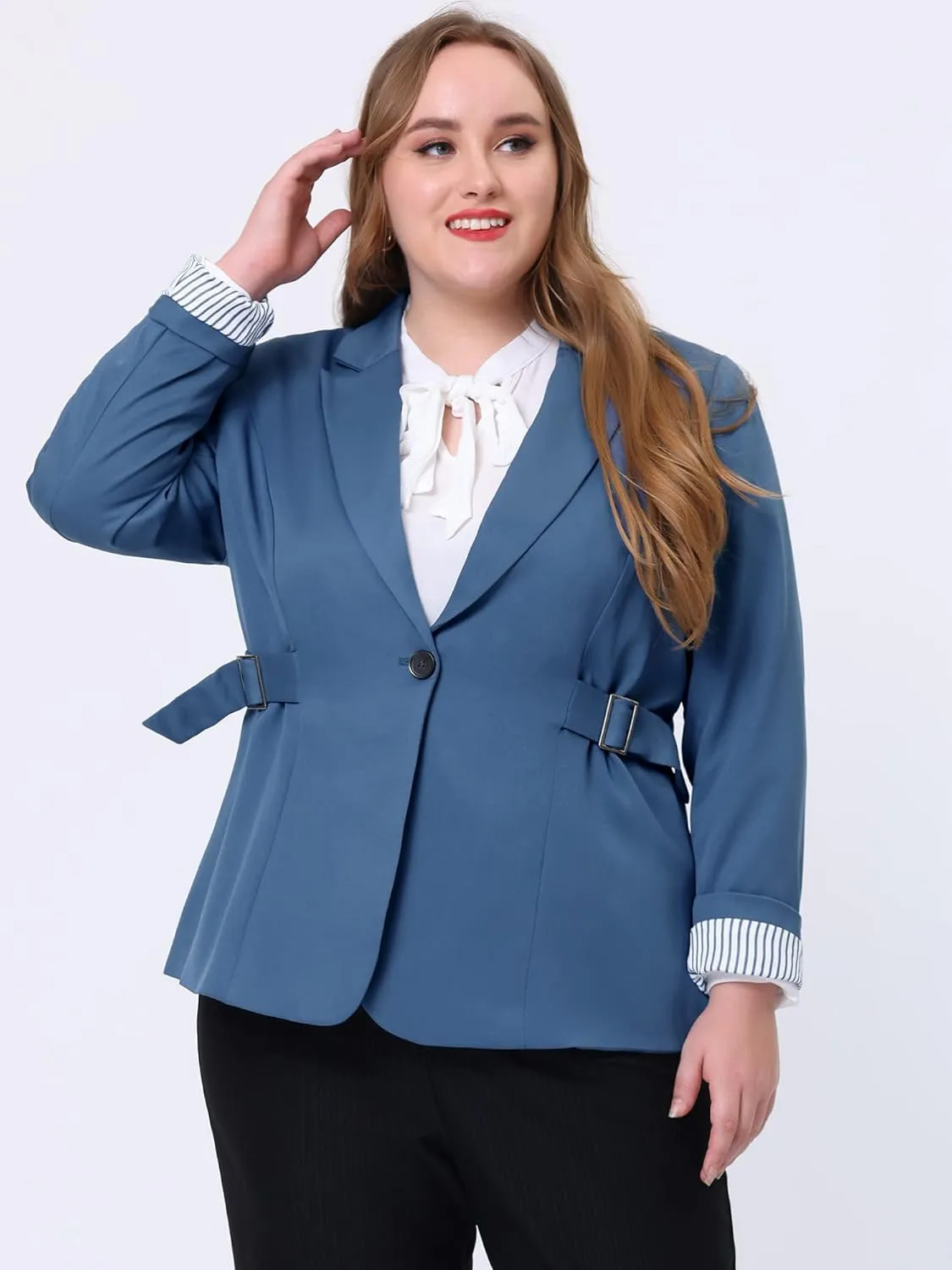 Agnes Orinda Women's Plus Size Contrast Stripe Cuff Notched Lapel Casual Blazers Jackets 2024