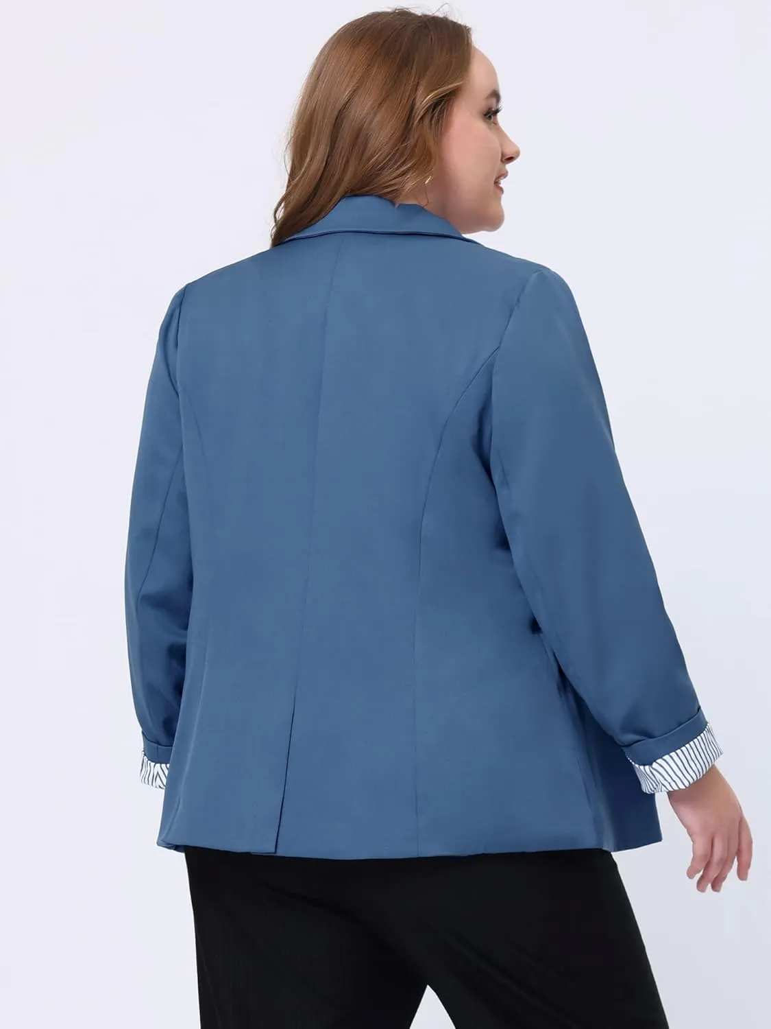 Agnes Orinda Women's Plus Size Contrast Stripe Cuff Notched Lapel Casual Blazers Jackets 2024