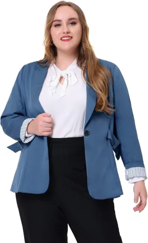 Agnes Orinda Women's Plus Size Contrast Stripe Cuff Notched Lapel Casual Blazers Jackets 2024