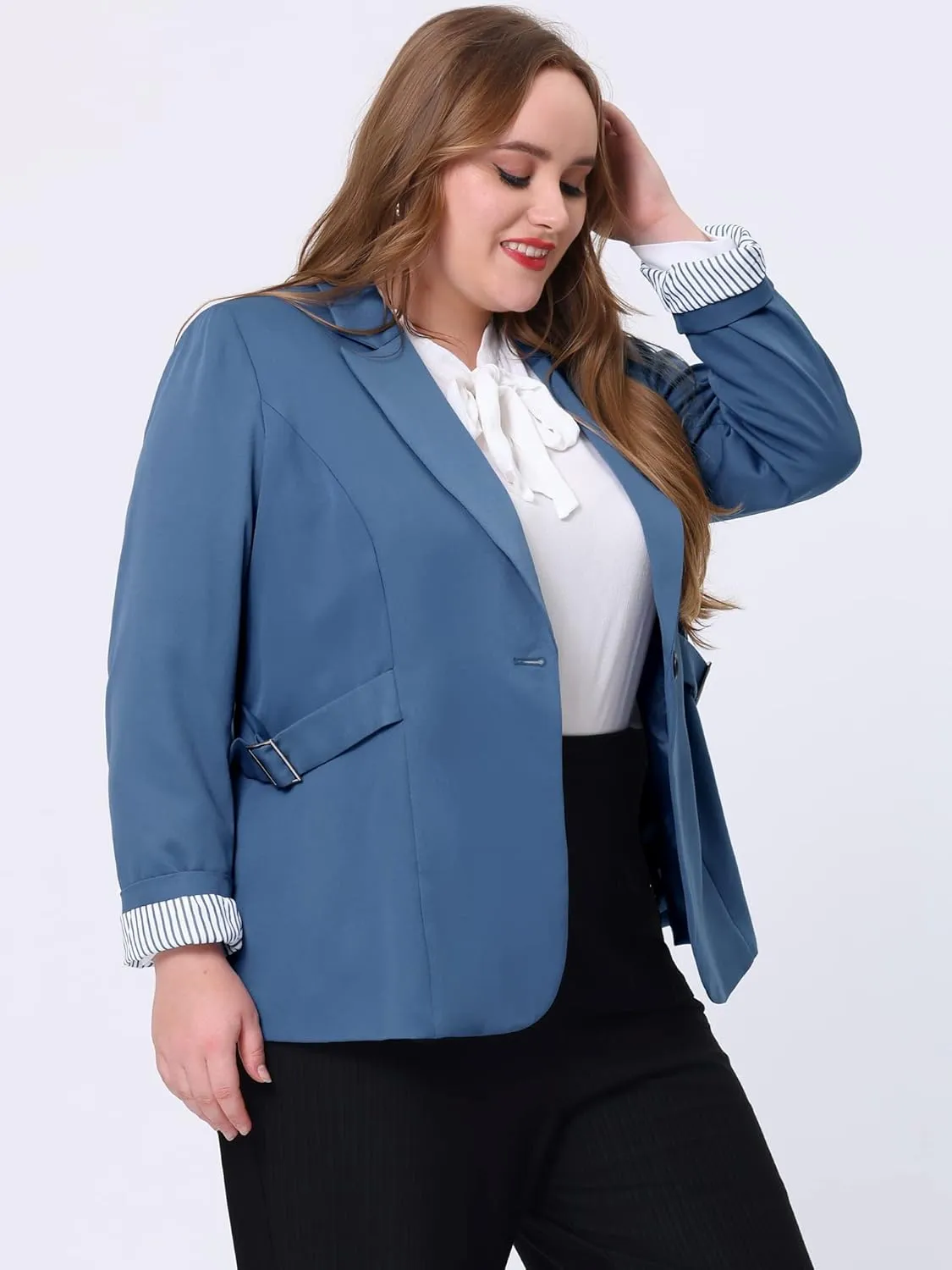 Agnes Orinda Women's Plus Size Contrast Stripe Cuff Notched Lapel Casual Blazers Jackets 2024