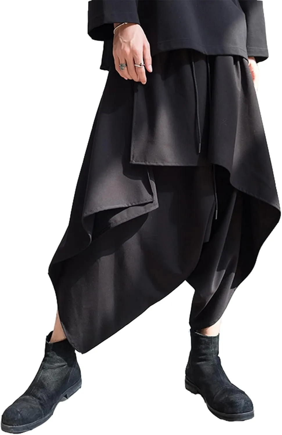 AITFINEISM Men's Casual Skirt Pants Loose Wide Leg Harem Pant Japanese Harajuku Kimono Trousers