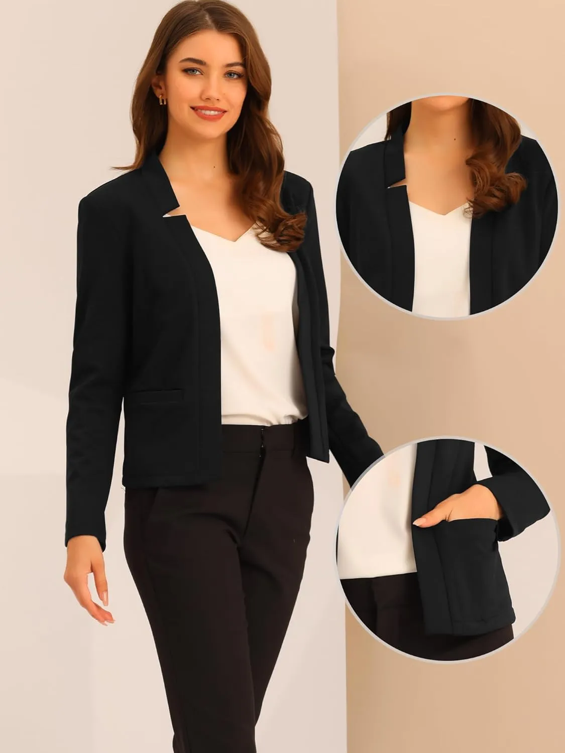 Allegra K Business Casual Blazer for Women's Notched Neck Suit Jacket Long Sleeve Open Front Blazers
