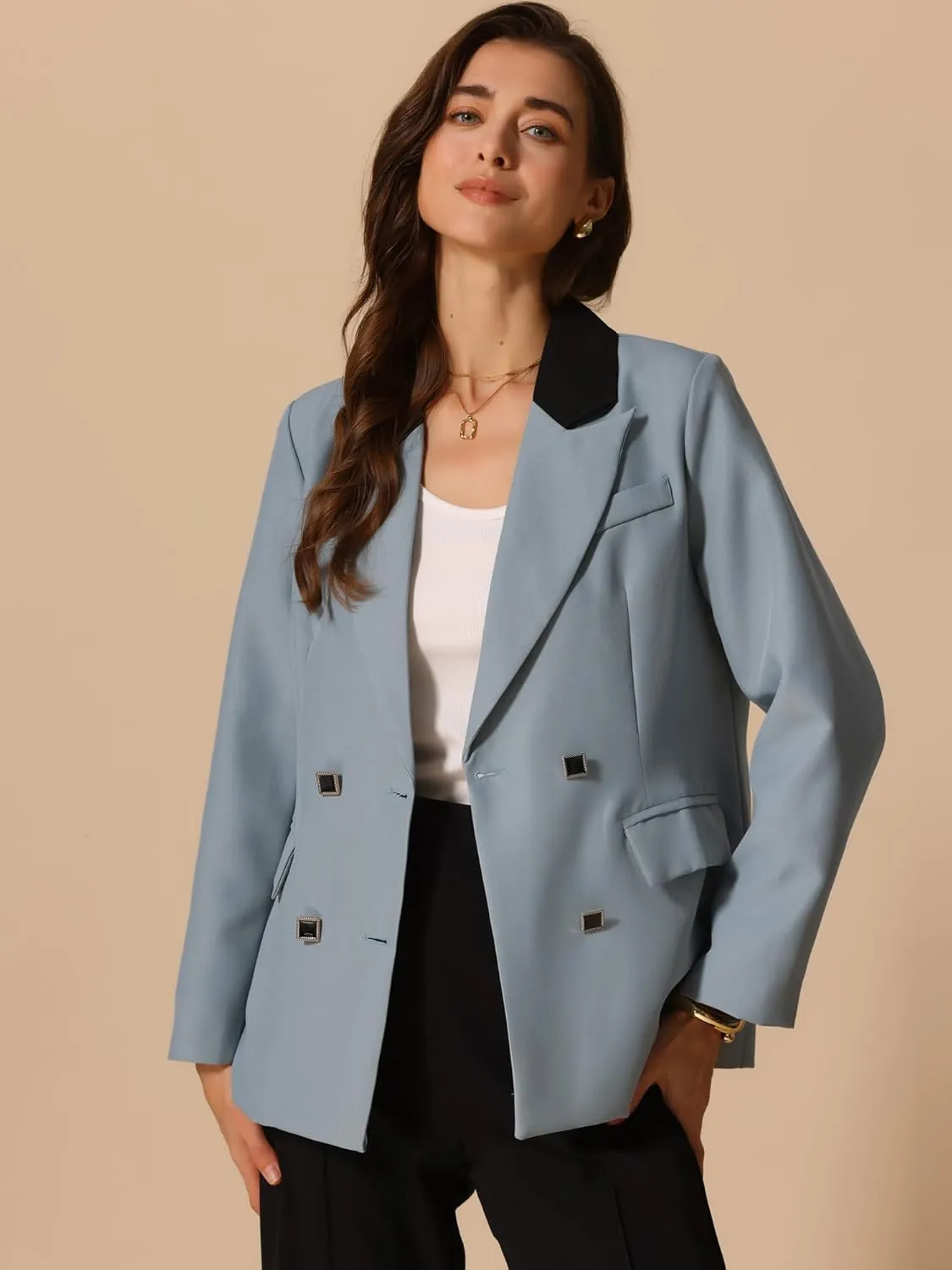Allegra K Women's Blazers Business Casual Open Front Work Office Blazer Suit Solid Jacket with Pockets