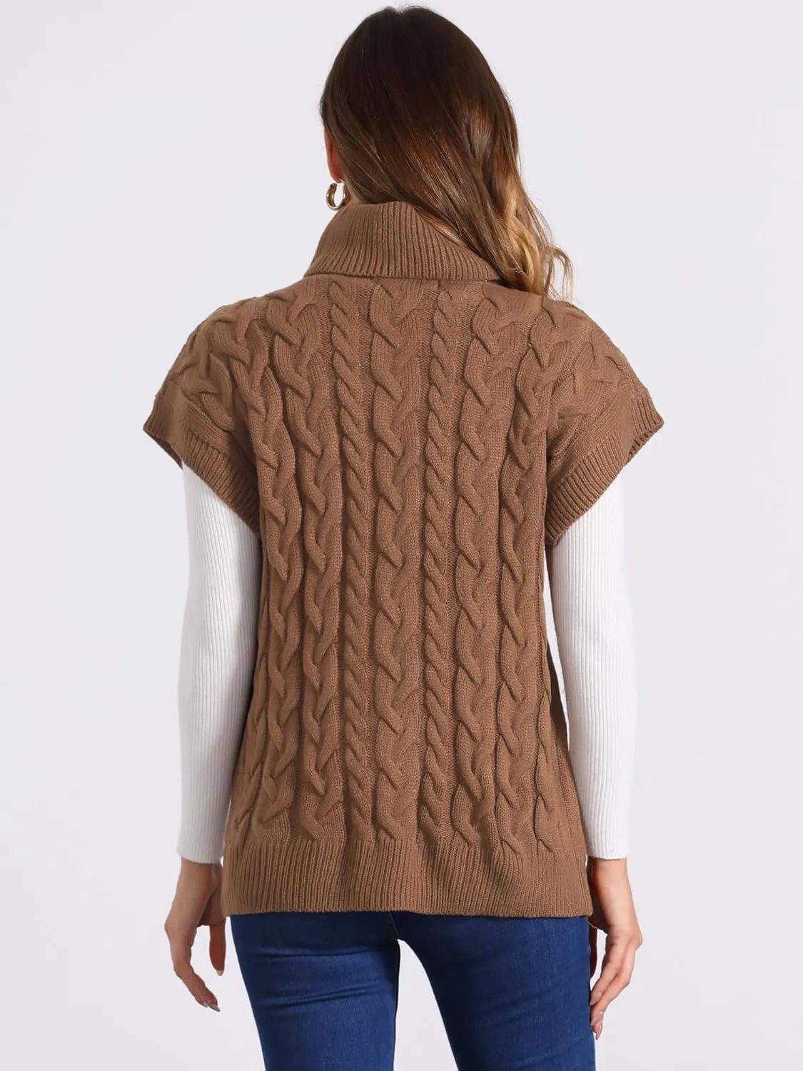 Allegra K Women's Casual Turtleneck Sweaters Mock Neck Twist Sleeveless Vests Knit Pullover Sweater Vest