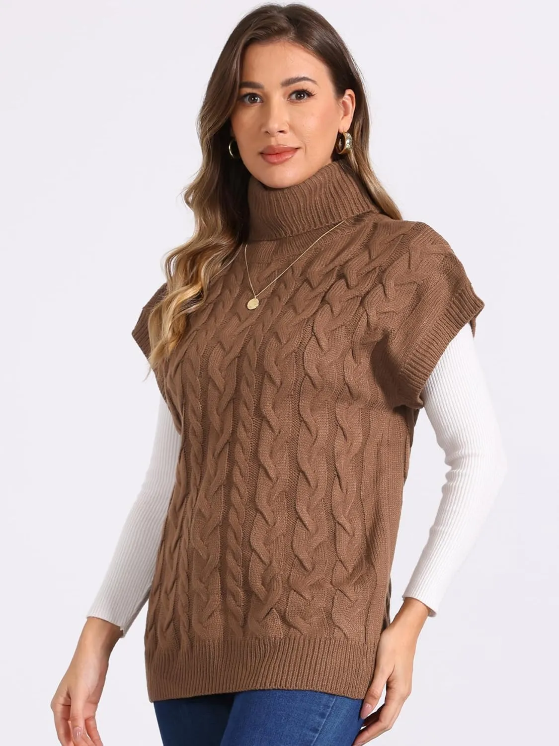 Allegra K Women's Casual Turtleneck Sweaters Mock Neck Twist Sleeveless Vests Knit Pullover Sweater Vest