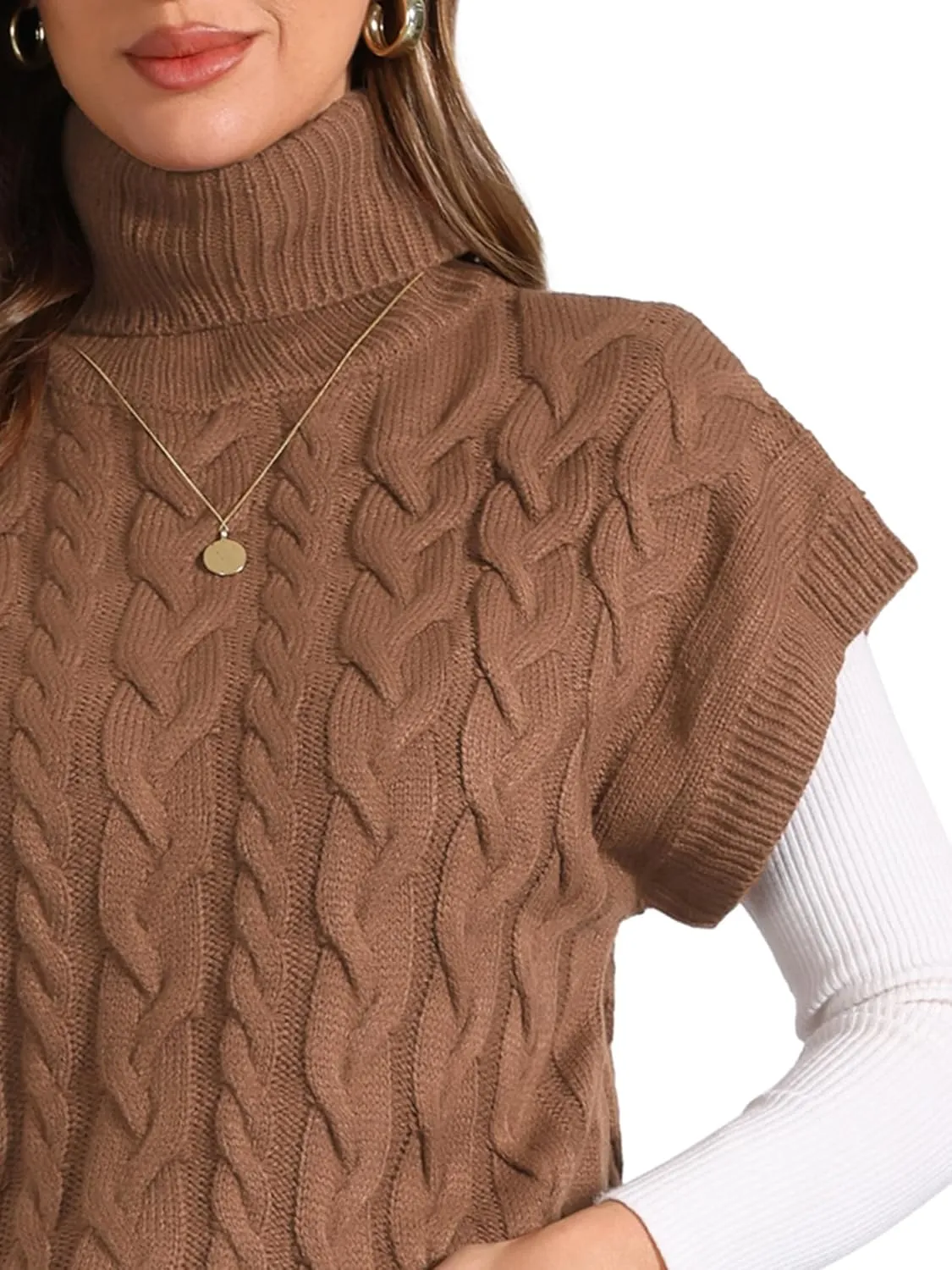 Allegra K Women's Casual Turtleneck Sweaters Mock Neck Twist Sleeveless Vests Knit Pullover Sweater Vest
