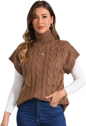 Allegra K Women's Casual Turtleneck Sweaters Mock Neck Twist Sleeveless Vests Knit Pullover Sweater Vest