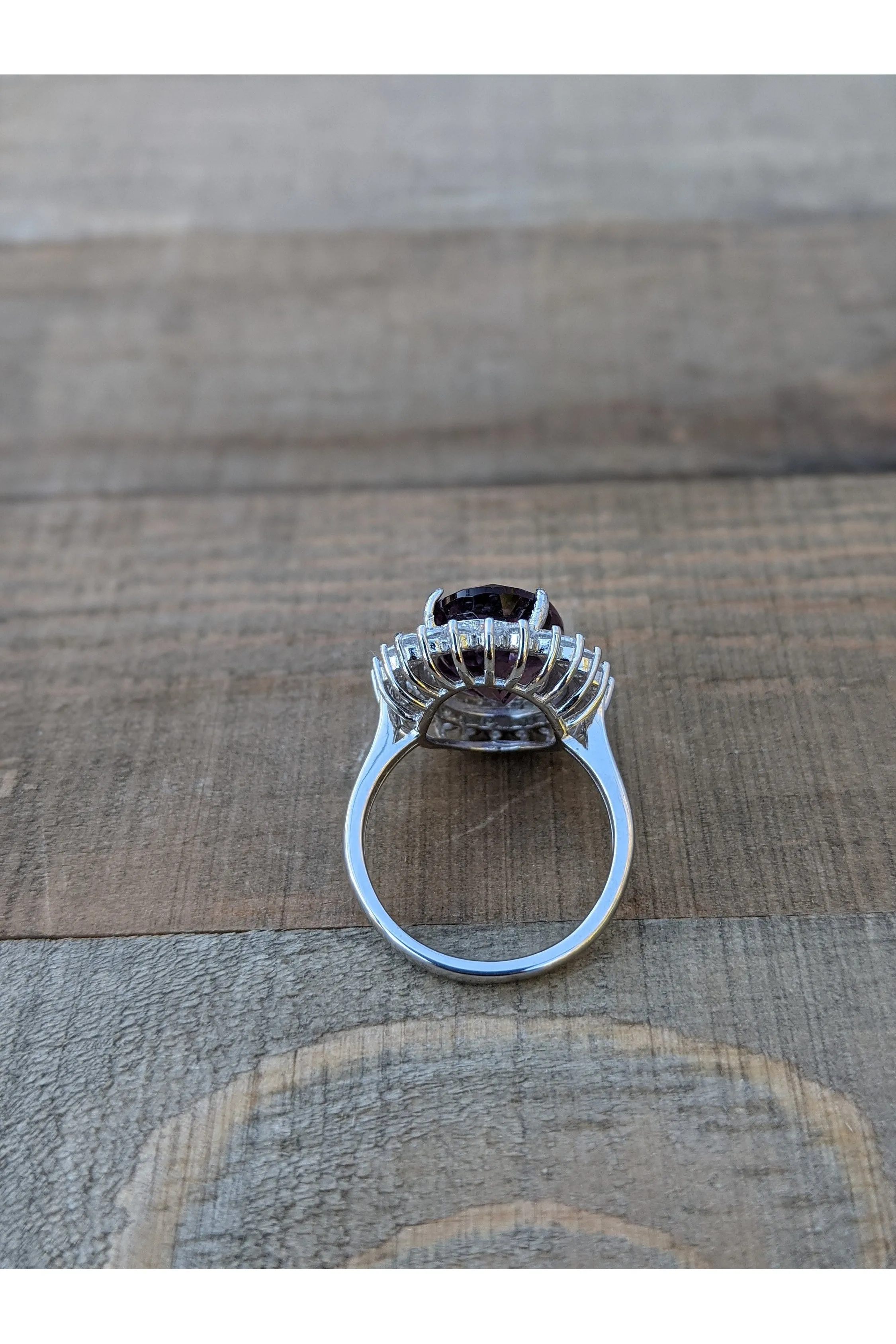 Amethyst Cluster Silver Ring with CZ