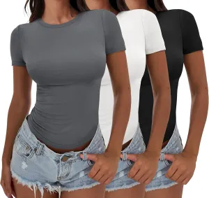 ANRABESS Womens 3 Pack Short Sleeve Shirts 2025 Crop Tops Tight Fitted Basic Tees Workout T Shirts Y2k Clothes Summer Outfit