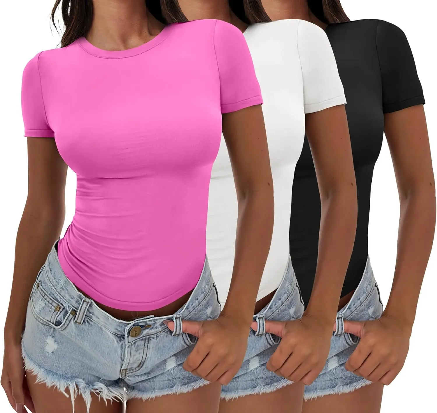 ANRABESS Womens 3 Pack Short Sleeve Shirts 2025 Crop Tops Tight Fitted Basic Tees Workout T Shirts Y2k Clothes Summer Outfit
