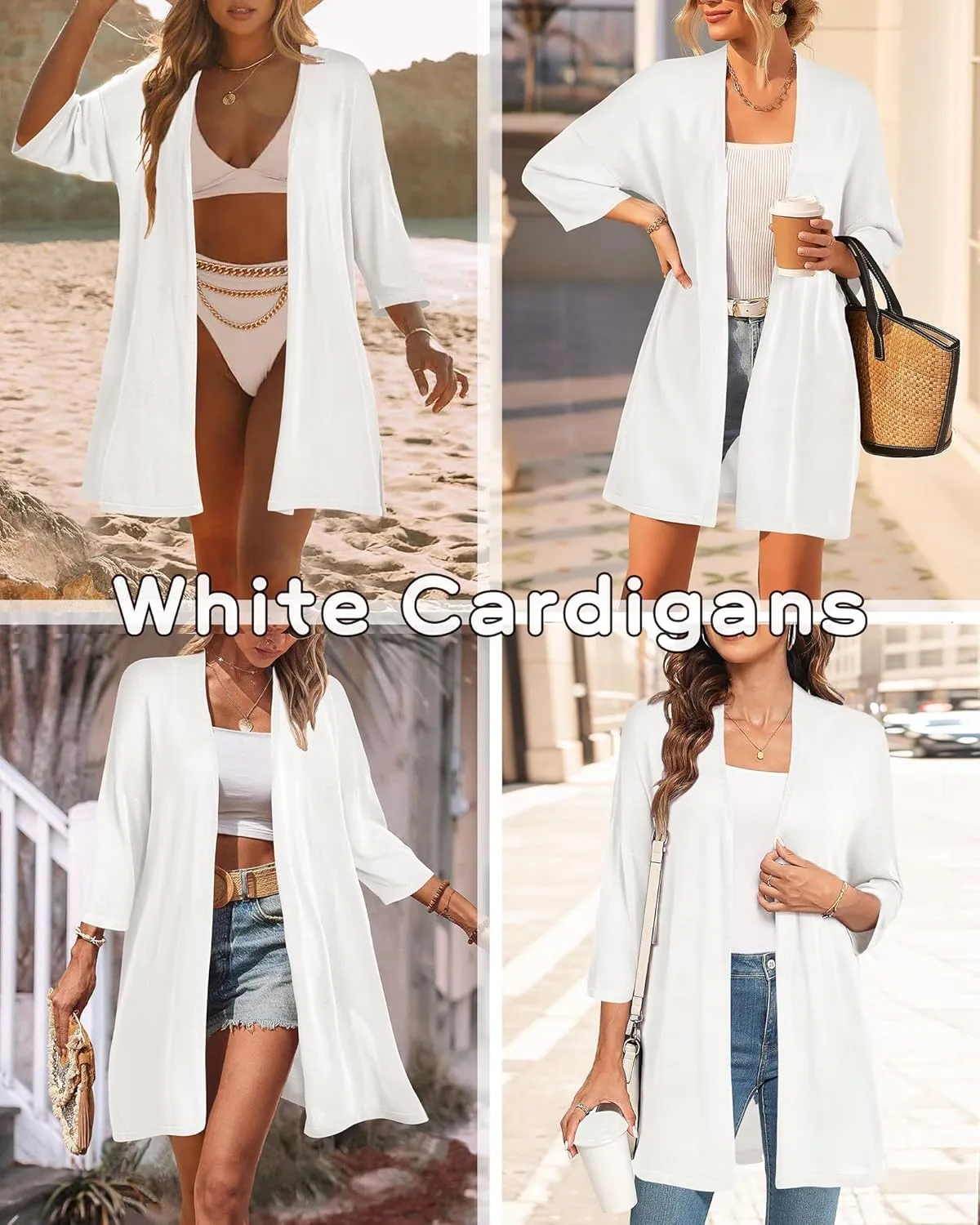 Arach&Cloz Women's 2025 Summer 3/4 Short Sleeve Open Front Lightweight Outfit Cardigan Casual Kimono Beach Sweater
