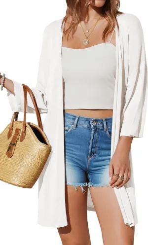 Arach&Cloz Women's 2025 Summer 3/4 Short Sleeve Open Front Lightweight Outfit Cardigan Casual Kimono Beach Sweater