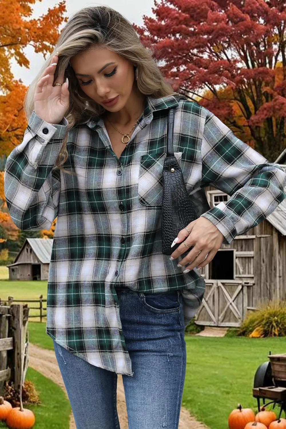 Asiertiy Womens Buffalo Plaid Flannel Shirt Long Sleeve Collar Button Down Blouses Lightweight Tops (S-2XL)