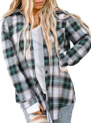 Asiertiy Womens Buffalo Plaid Flannel Shirt Long Sleeve Collar Button Down Blouses Lightweight Tops (S-2XL)