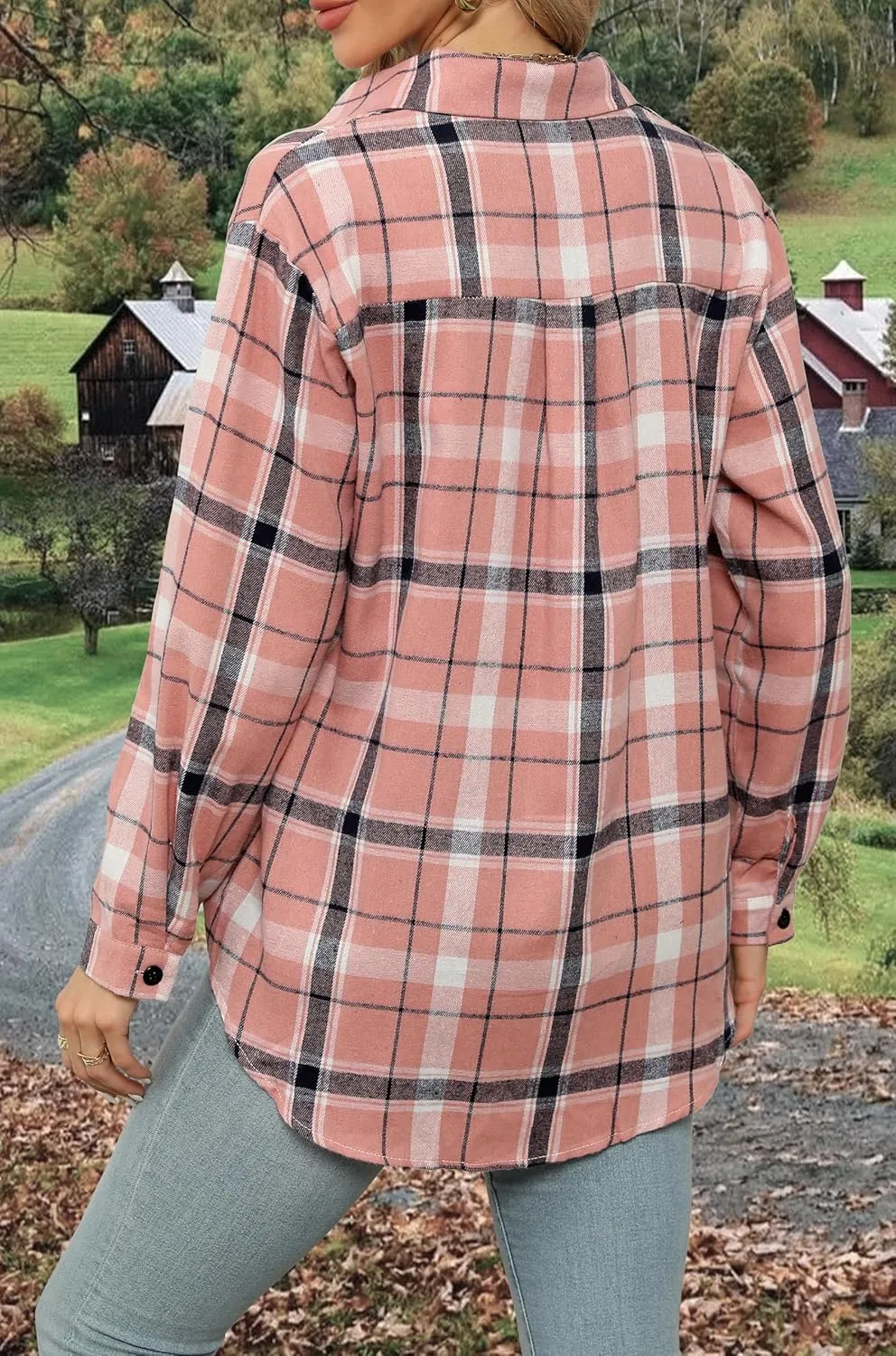 Asiertiy Womens Buffalo Plaid Flannel Shirt Long Sleeve Collar Button Down Blouses Lightweight Tops (S-2XL)