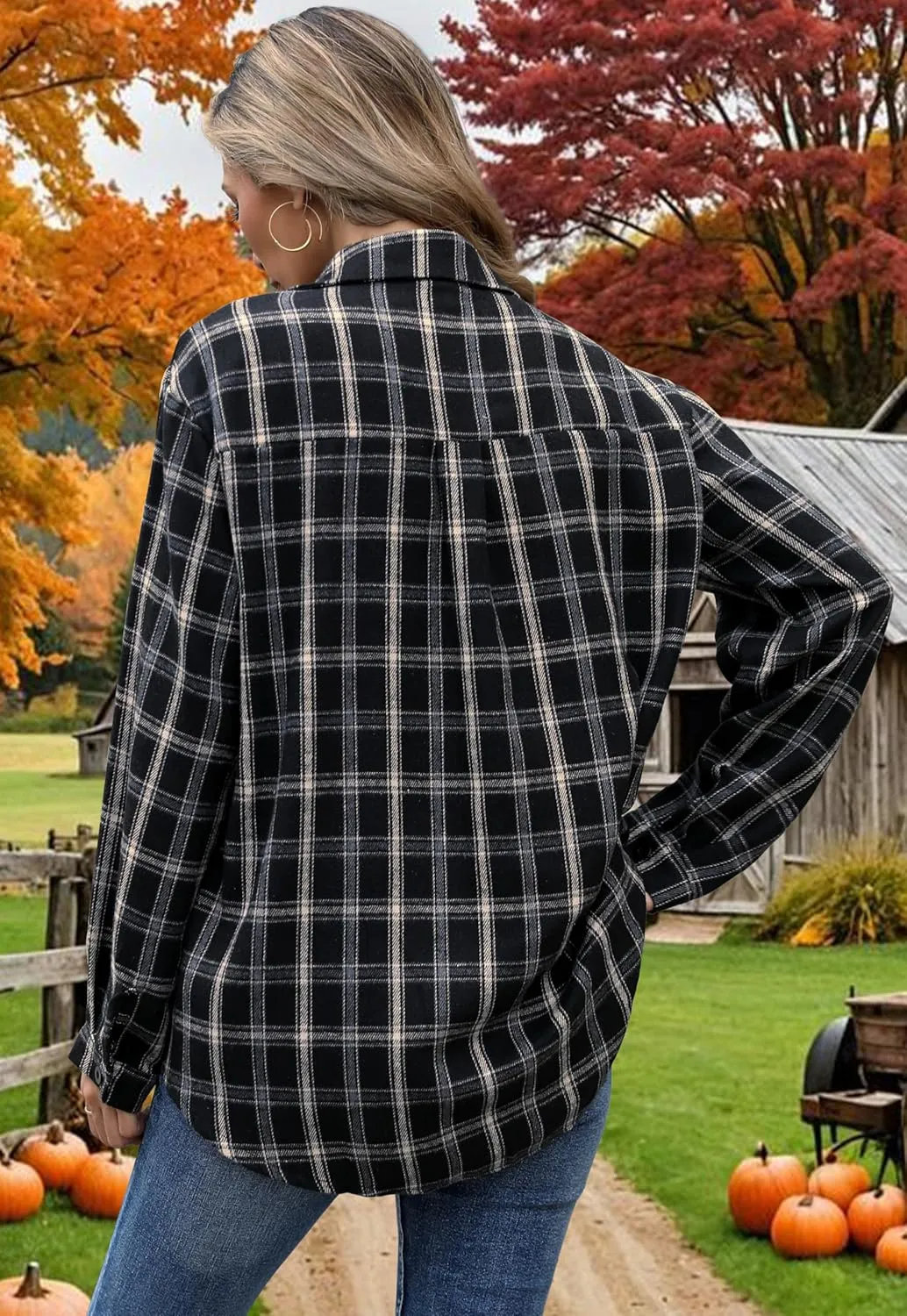 Asiertiy Womens Buffalo Plaid Flannel Shirt Long Sleeve Collar Button Down Blouses Lightweight Tops (S-2XL)