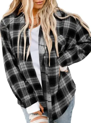 Asiertiy Womens Buffalo Plaid Flannel Shirt Long Sleeve Collar Button Down Blouses Lightweight Tops (S-2XL)