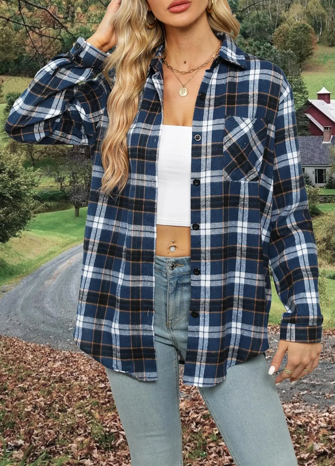 Asiertiy Womens Buffalo Plaid Flannel Shirt Long Sleeve Collar Button Down Blouses Lightweight Tops (S-2XL)