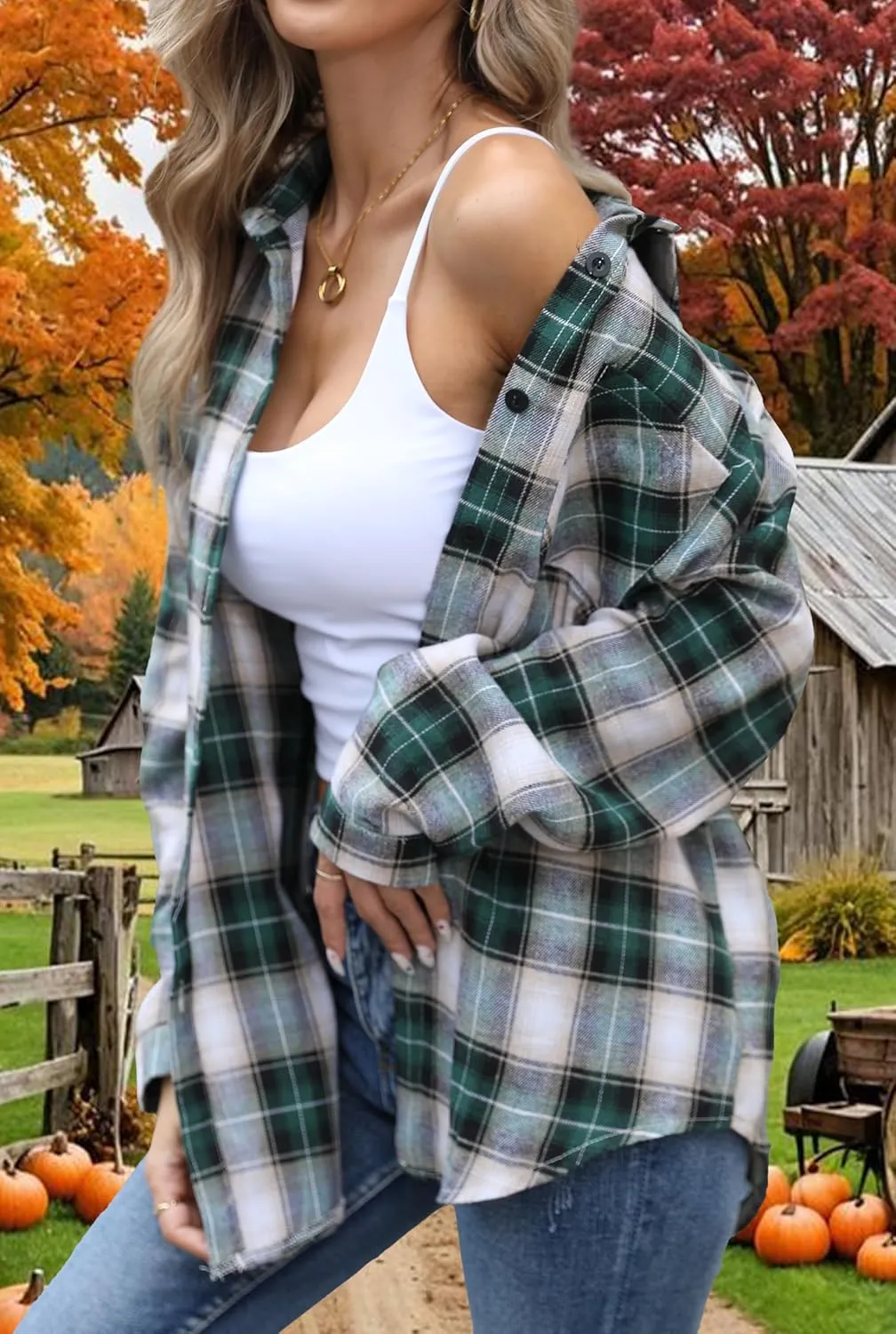 Asiertiy Womens Buffalo Plaid Flannel Shirt Long Sleeve Collar Button Down Blouses Lightweight Tops (S-2XL)