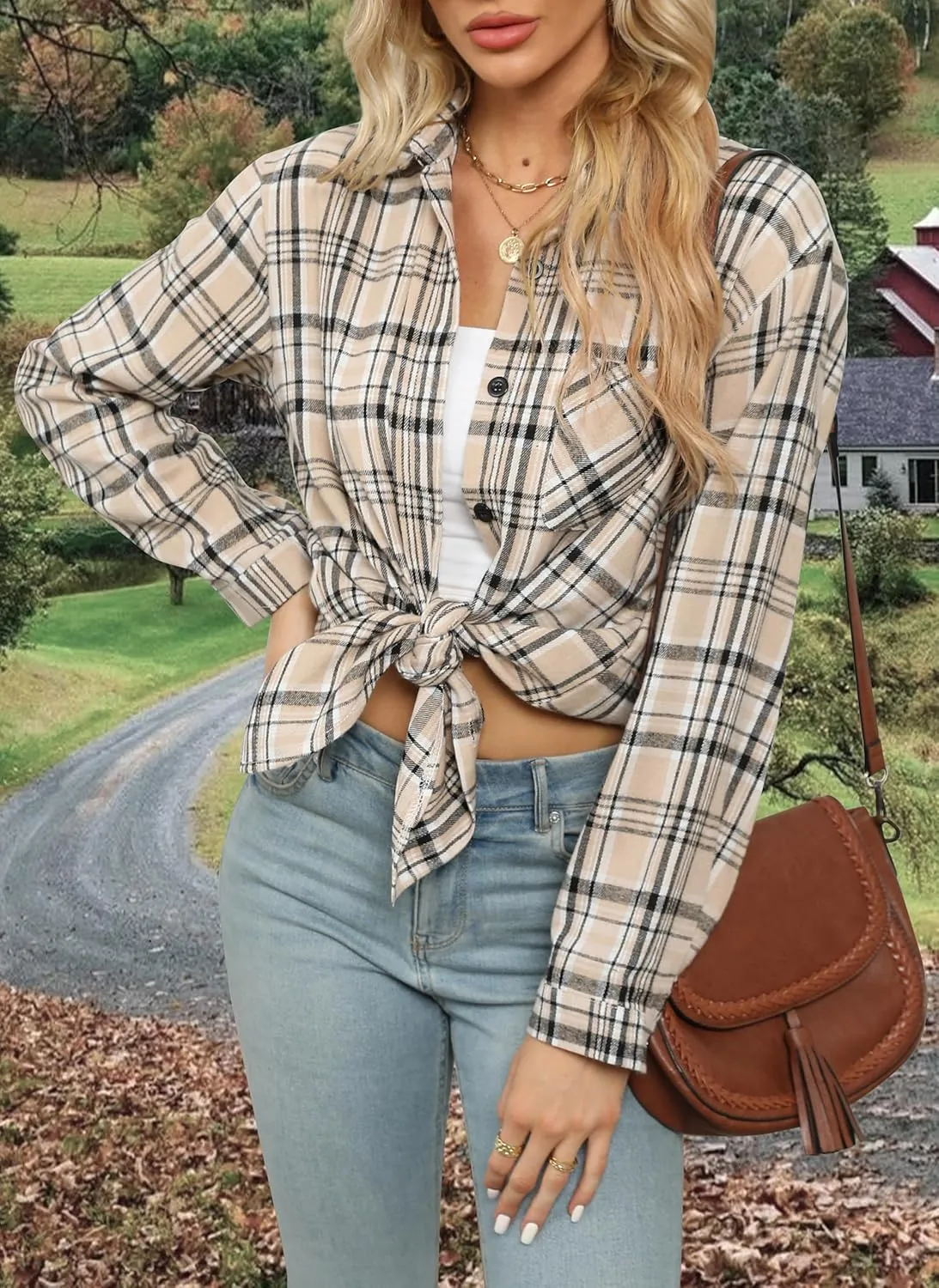Asiertiy Womens Buffalo Plaid Flannel Shirt Long Sleeve Collar Button Down Blouses Lightweight Tops (S-2XL)