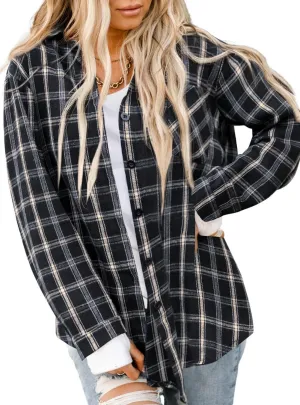 Asiertiy Womens Buffalo Plaid Flannel Shirt Long Sleeve Collar Button Down Blouses Lightweight Tops (S-2XL)