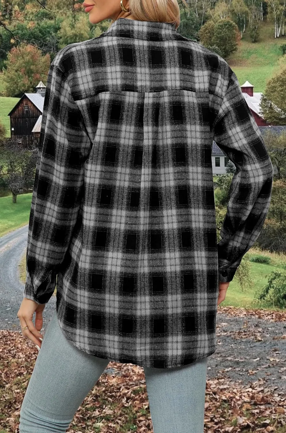 Asiertiy Womens Buffalo Plaid Flannel Shirt Long Sleeve Collar Button Down Blouses Lightweight Tops (S-2XL)