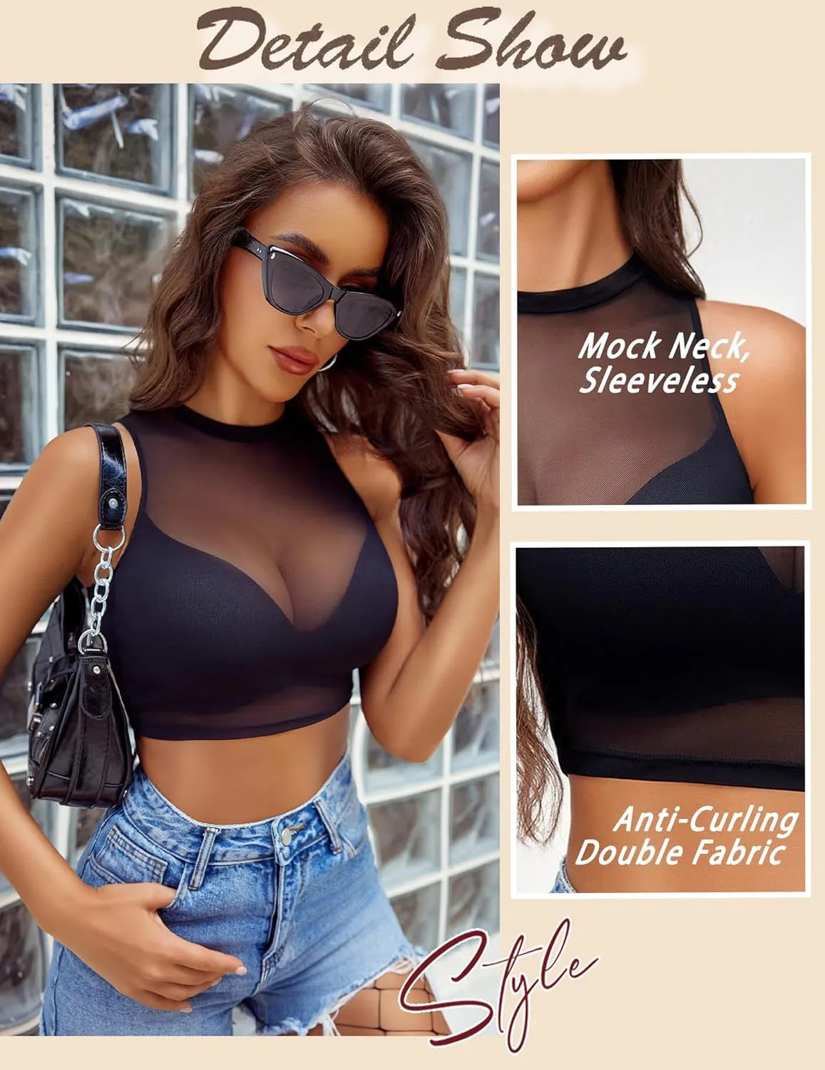 Avidlove Sexy Mesh Crop Top for Women Sleeveless Sheer High Neck Tops See Through Tank Blouses Shirts