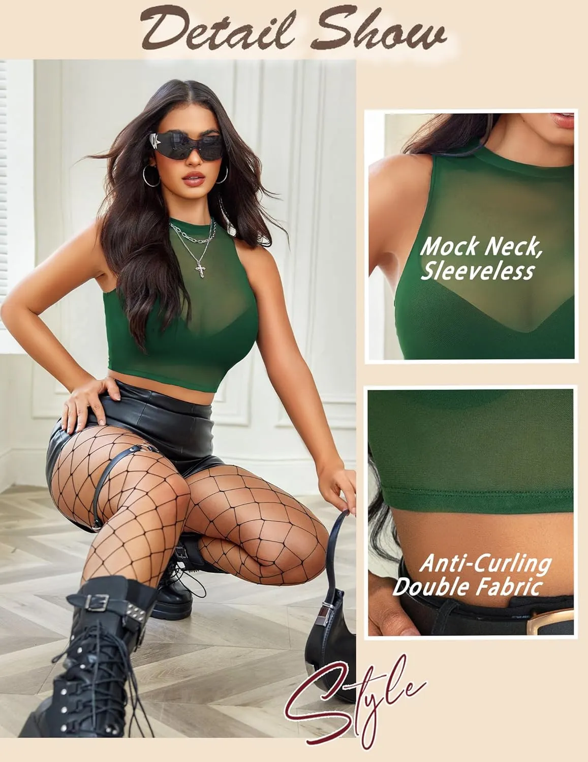 Avidlove Sexy Mesh Crop Top for Women Sleeveless Sheer High Neck Tops See Through Tank Blouses Shirts