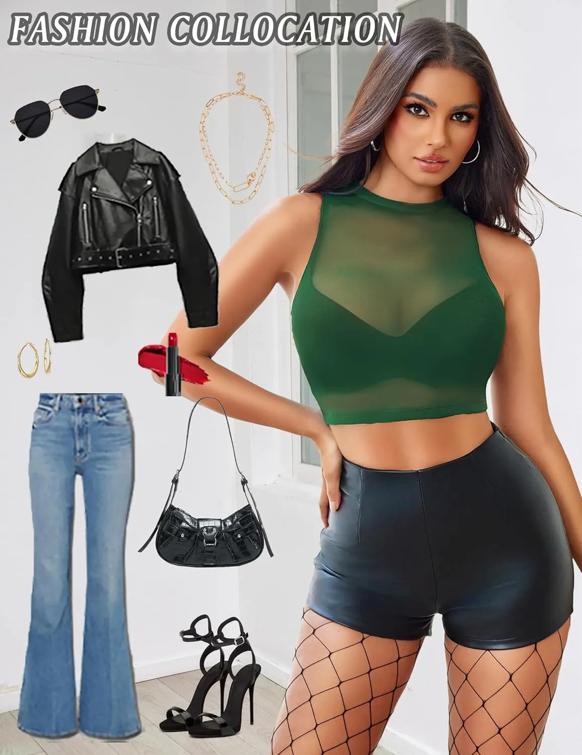 Avidlove Sexy Mesh Crop Top for Women Sleeveless Sheer High Neck Tops See Through Tank Blouses Shirts