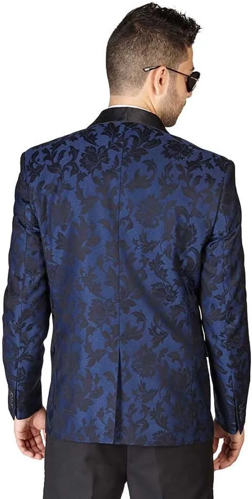 AZAR MAN Slim Fit 1 Button Shawl Lapel Black Satin Collar Floral Tuxedo Dinner Jacket Blazer