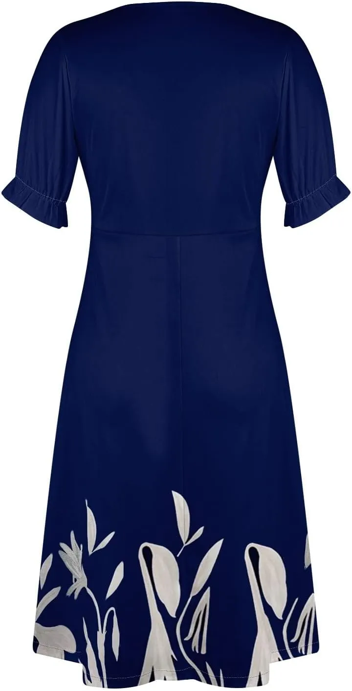 Beach Dresses for Women 2025 Vacation Spring Summer Boho Dress Short Sleeve V Neck Dresses Irregular Hem Midi Dress