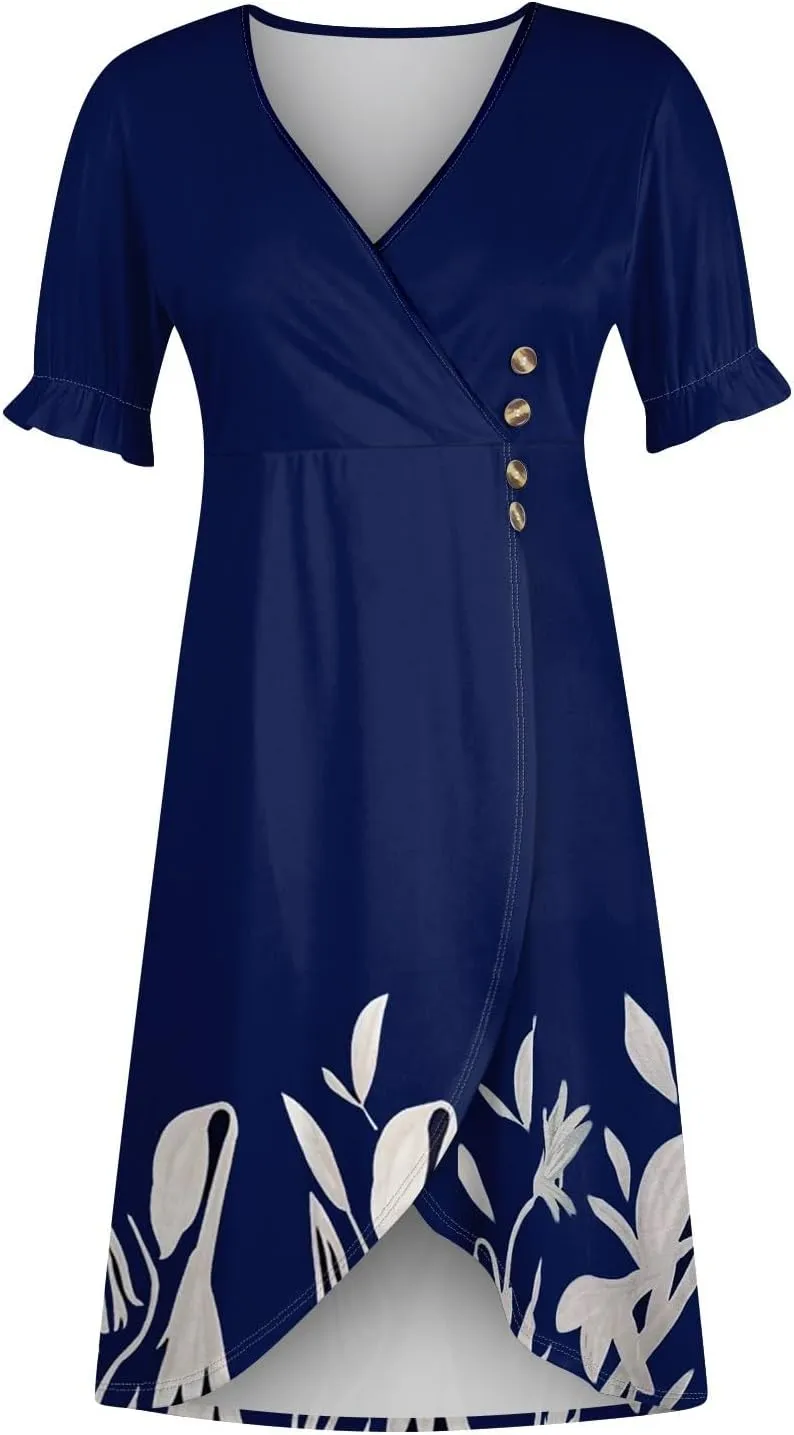 Beach Dresses for Women 2025 Vacation Spring Summer Boho Dress Short Sleeve V Neck Dresses Irregular Hem Midi Dress