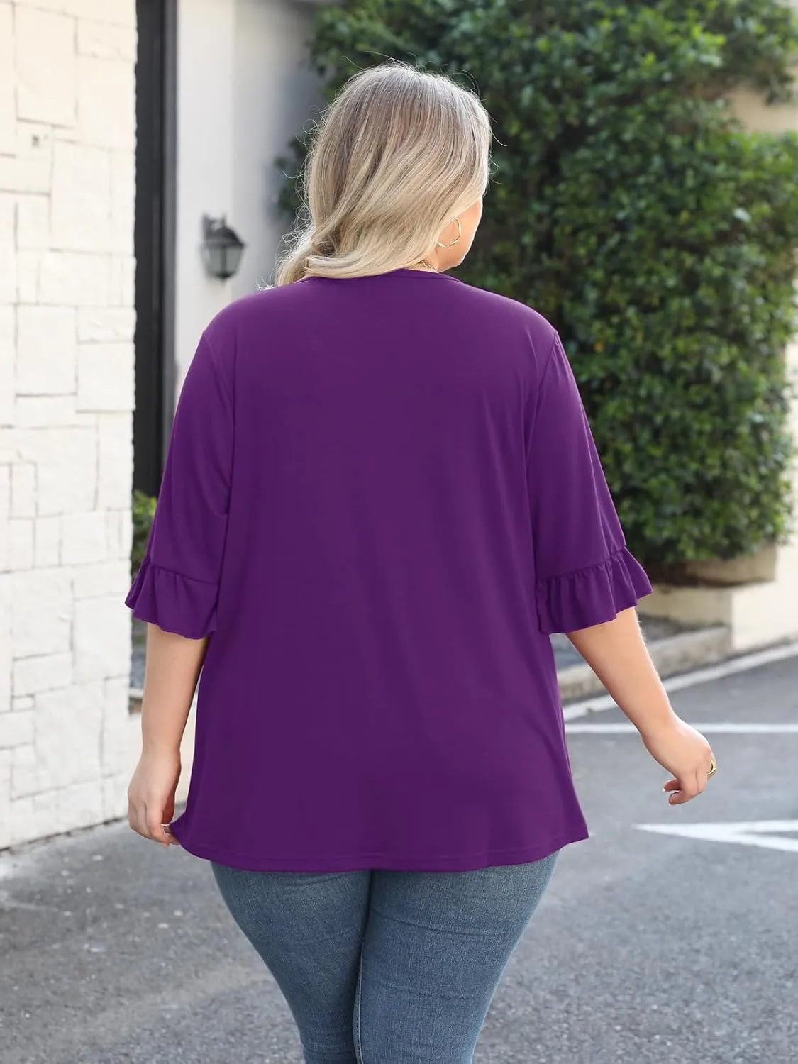 Beauhuty Women's Plus Size Shirts Dressy Casual Blouses 3/4 Bell Ruffle Sleeve Front Pleated Trendy Business Peplum Tops