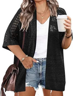 Beyove Plus Size Women Short Sleeve Summer Kimonos Boho Open Front Knitted Cardigans