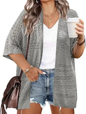 Beyove Plus Size Women Short Sleeve Summer Kimonos Boho Open Front Knitted Cardigans