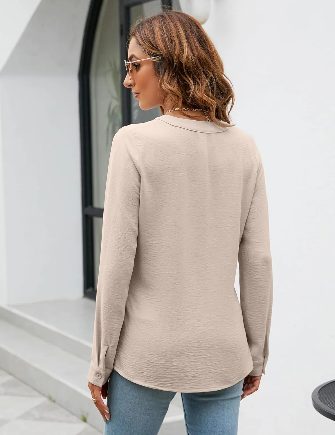 Blooming Jelly Women's Dressy Casual Blouses Business Work Tops Long Sleeve V Neck Pleated Shirts 2025 Fall Outfits