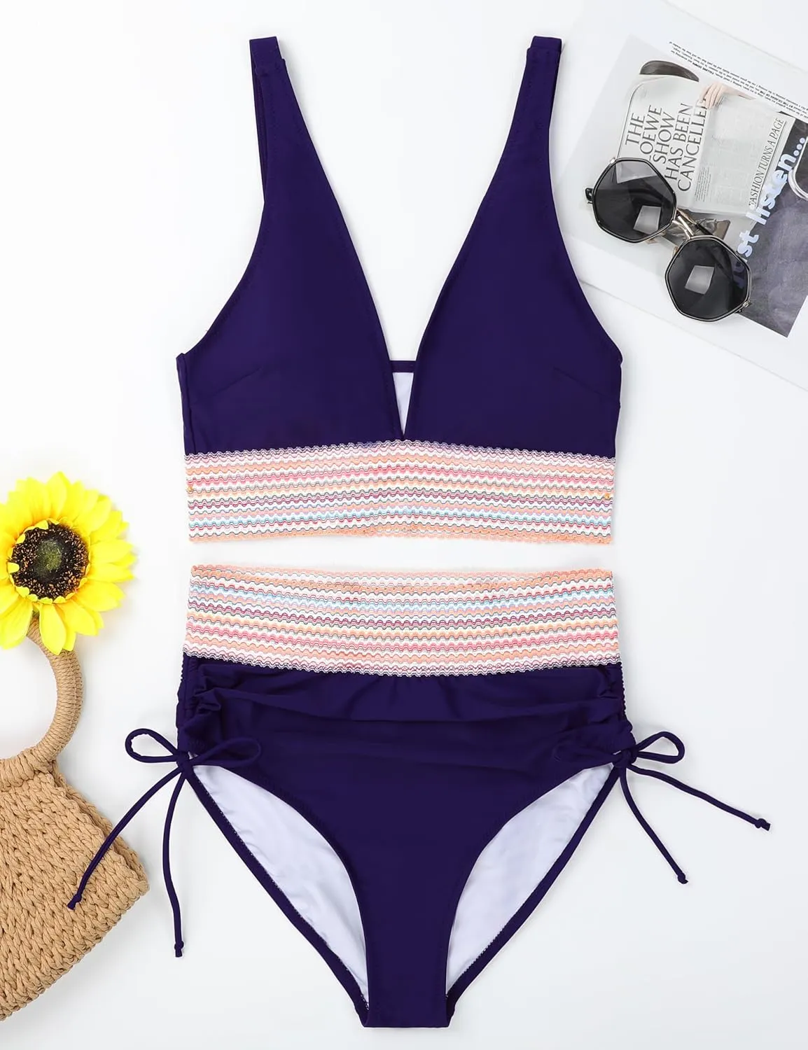 BMJL Womens High Waisted Bikini Sets Tummy Control Swimsuits Sexy V Neck Two Piece Bathing Suits 2024