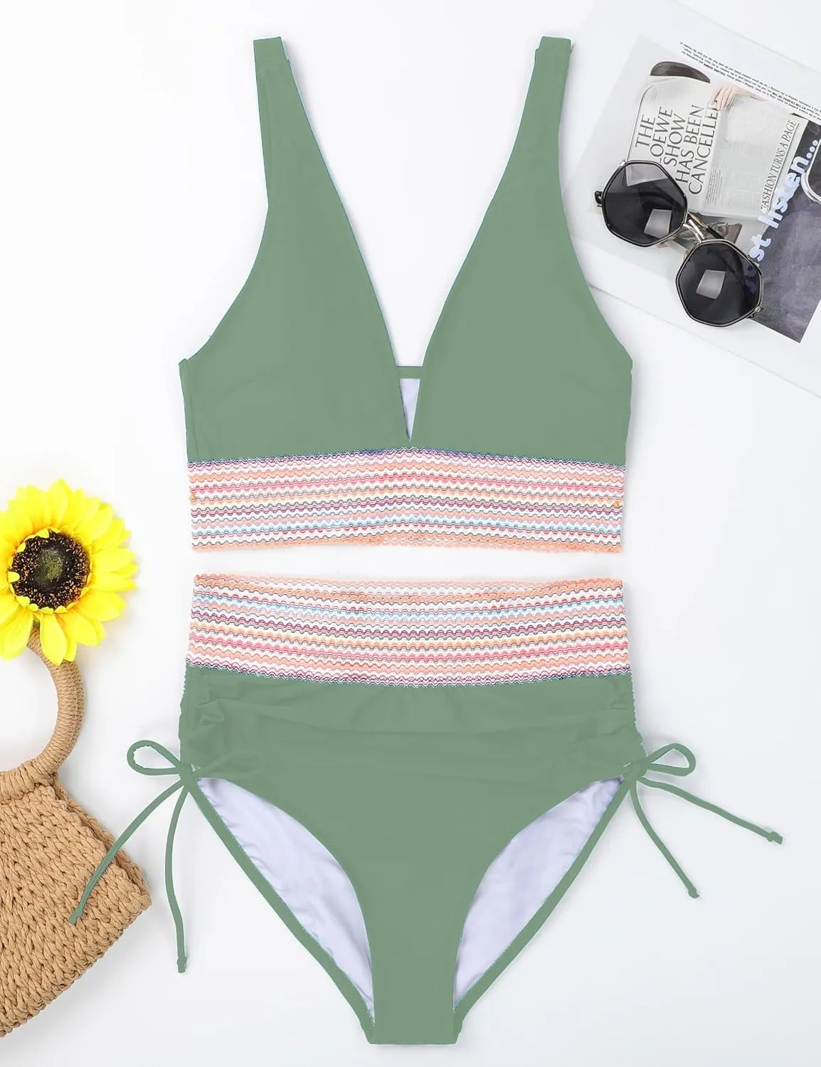 BMJL Womens High Waisted Bikini Sets Tummy Control Swimsuits Sexy V Neck Two Piece Bathing Suits 2024