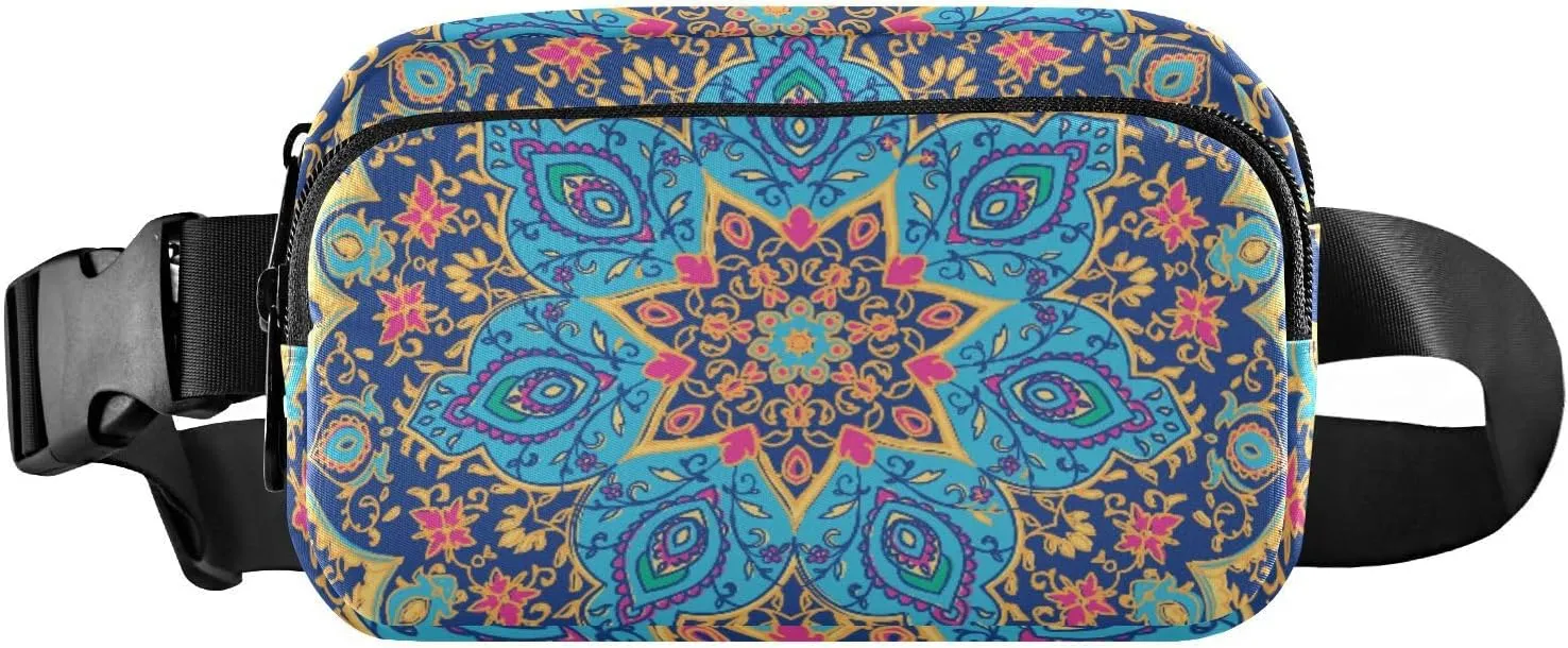 Boho Blue Medallion Fashion Fanny Pack for Men Women, Small Waterproof Waist Pack with Adjustable Strap for Travel Running Hiking